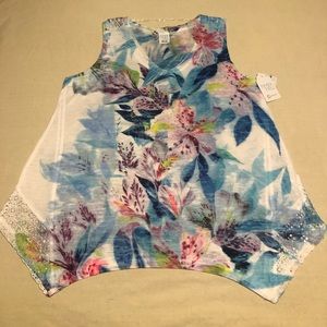 TIME and TRU Floral Sheer Tunic Shell